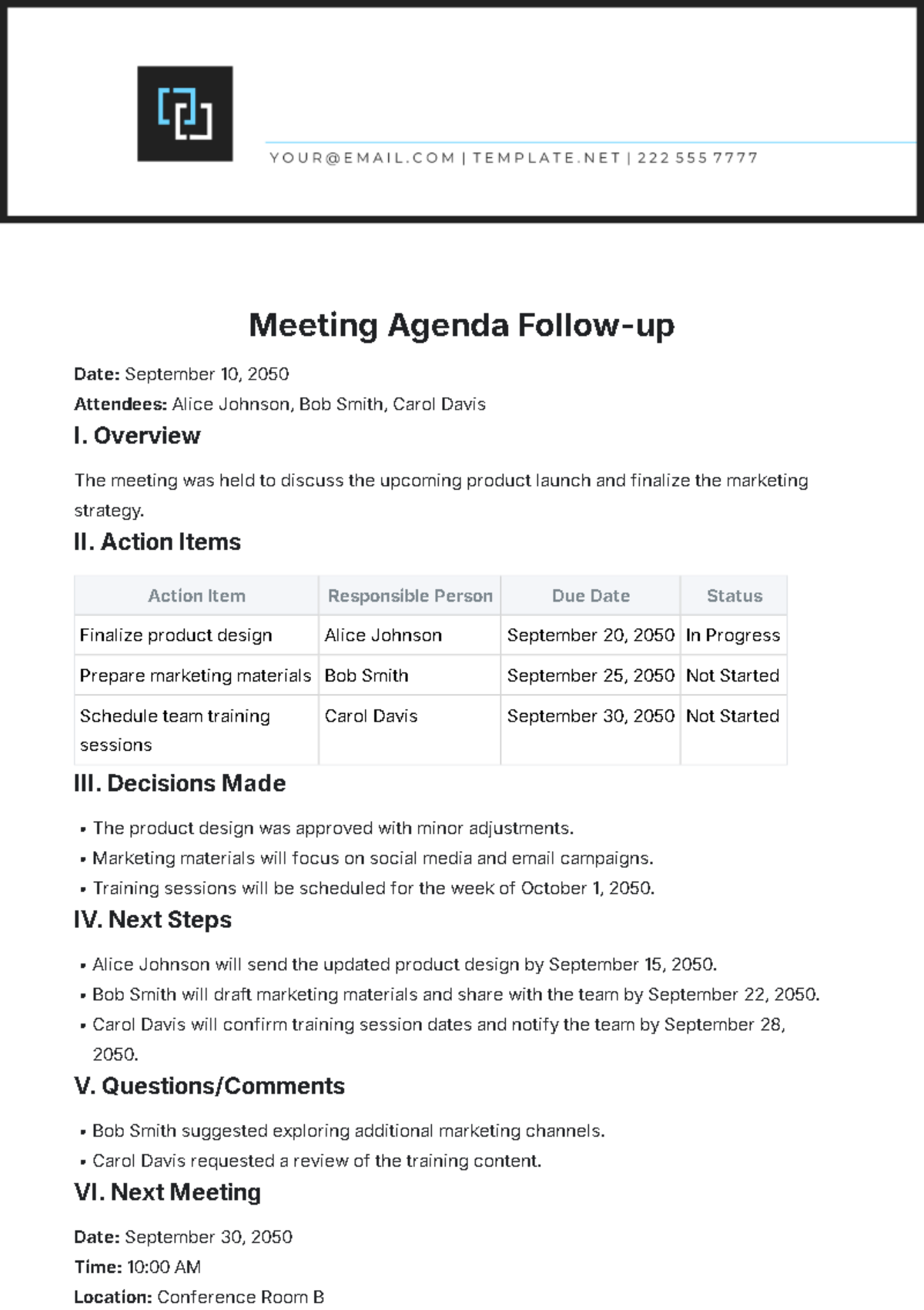 Meeting Agenda Follow-up Template - Edit Online & Download