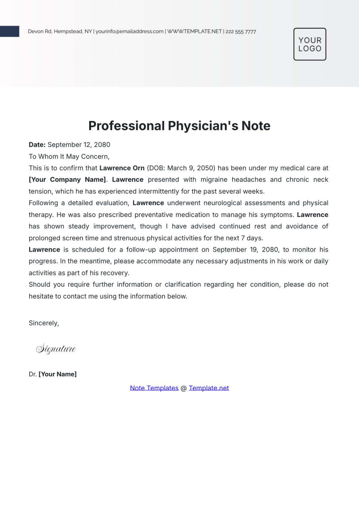 Professional Physician’s Note Template - Edit Online & Download