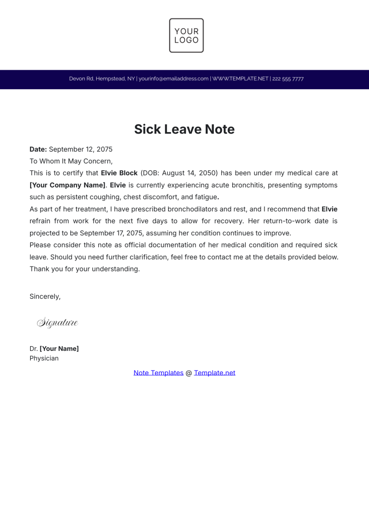 Sick Leave Note Template - Edit Online & Download