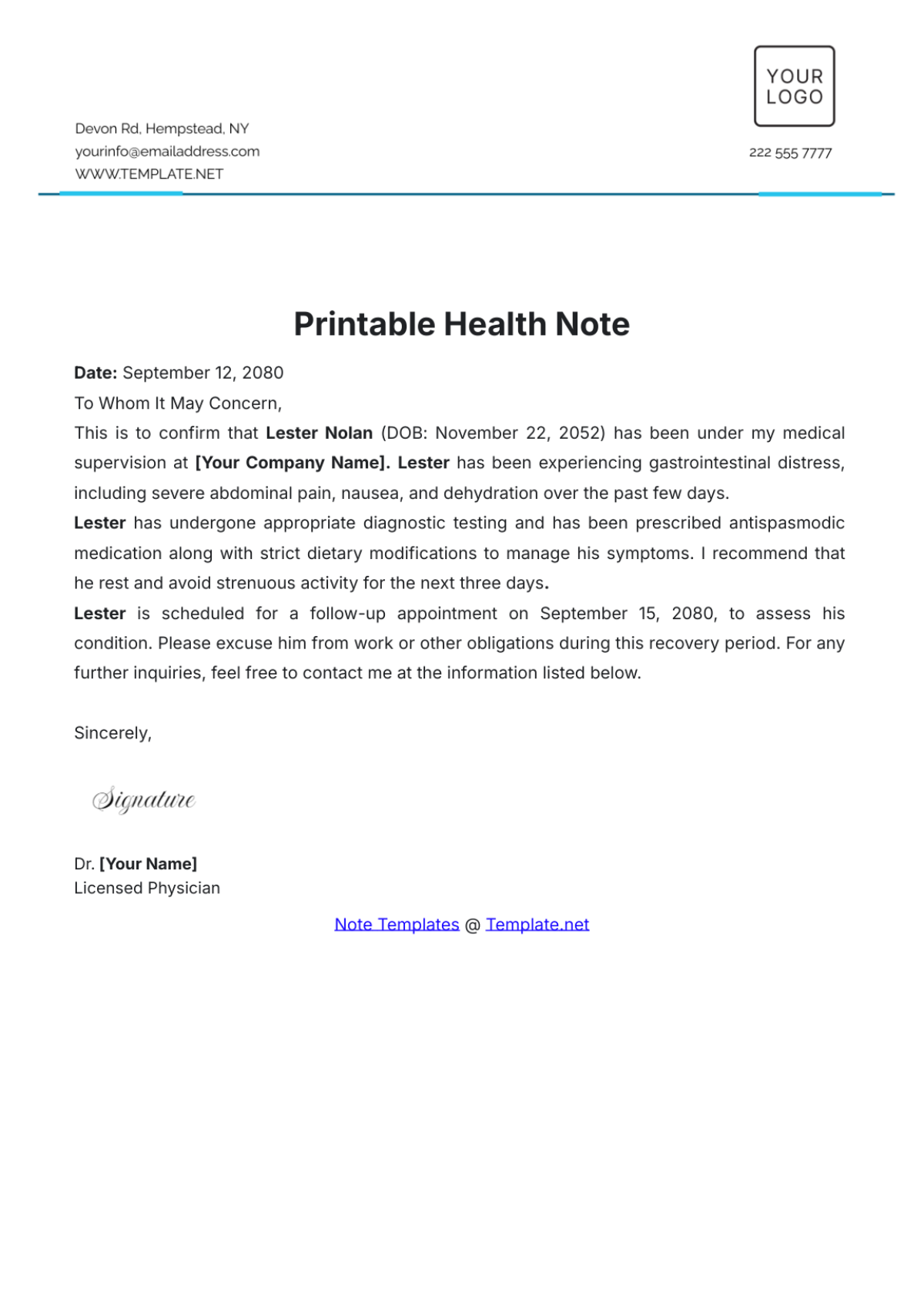 Printable Health Note Template - Edit Online & Download