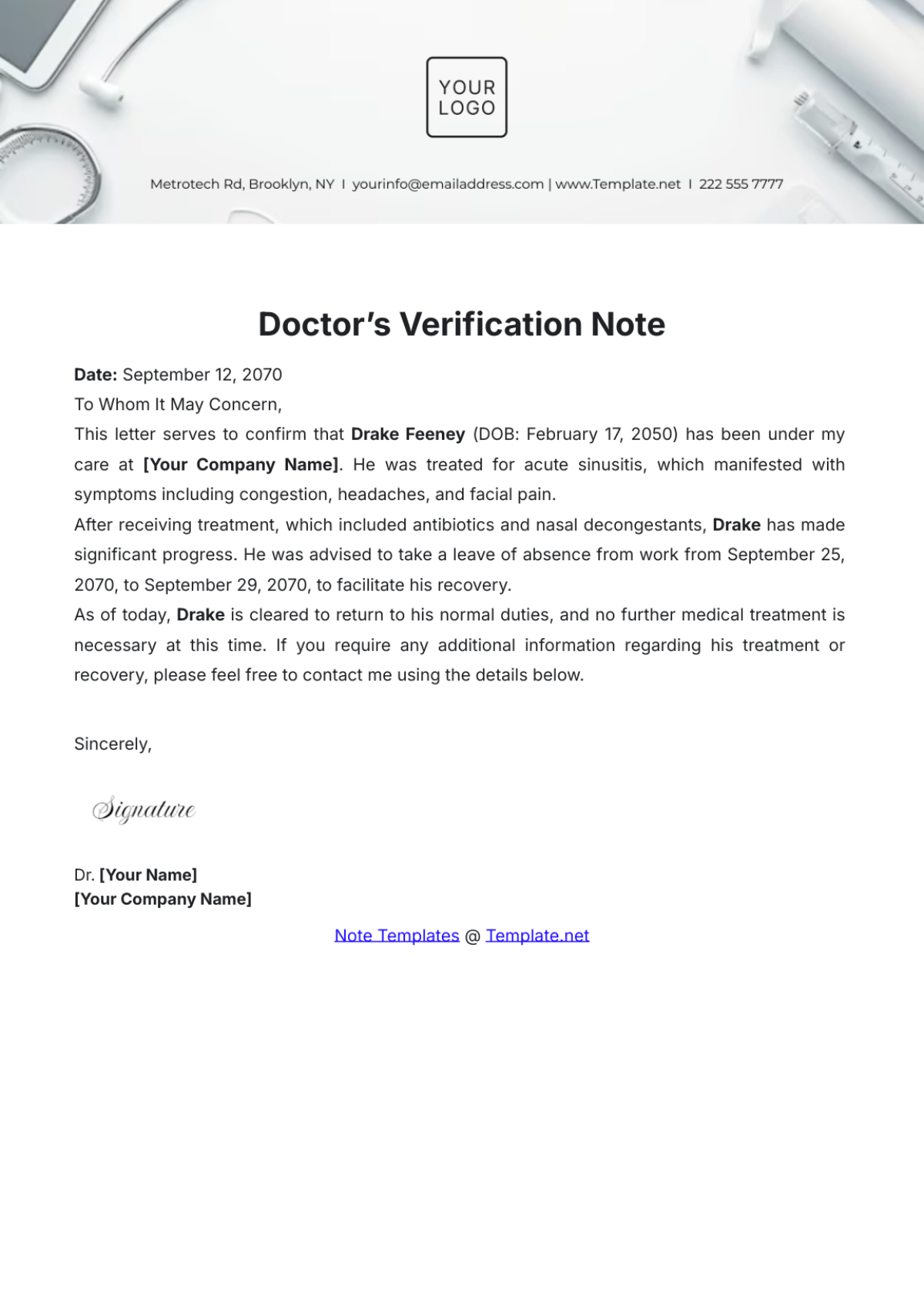 Doctor’s Verification Note Template - Edit Online & Download