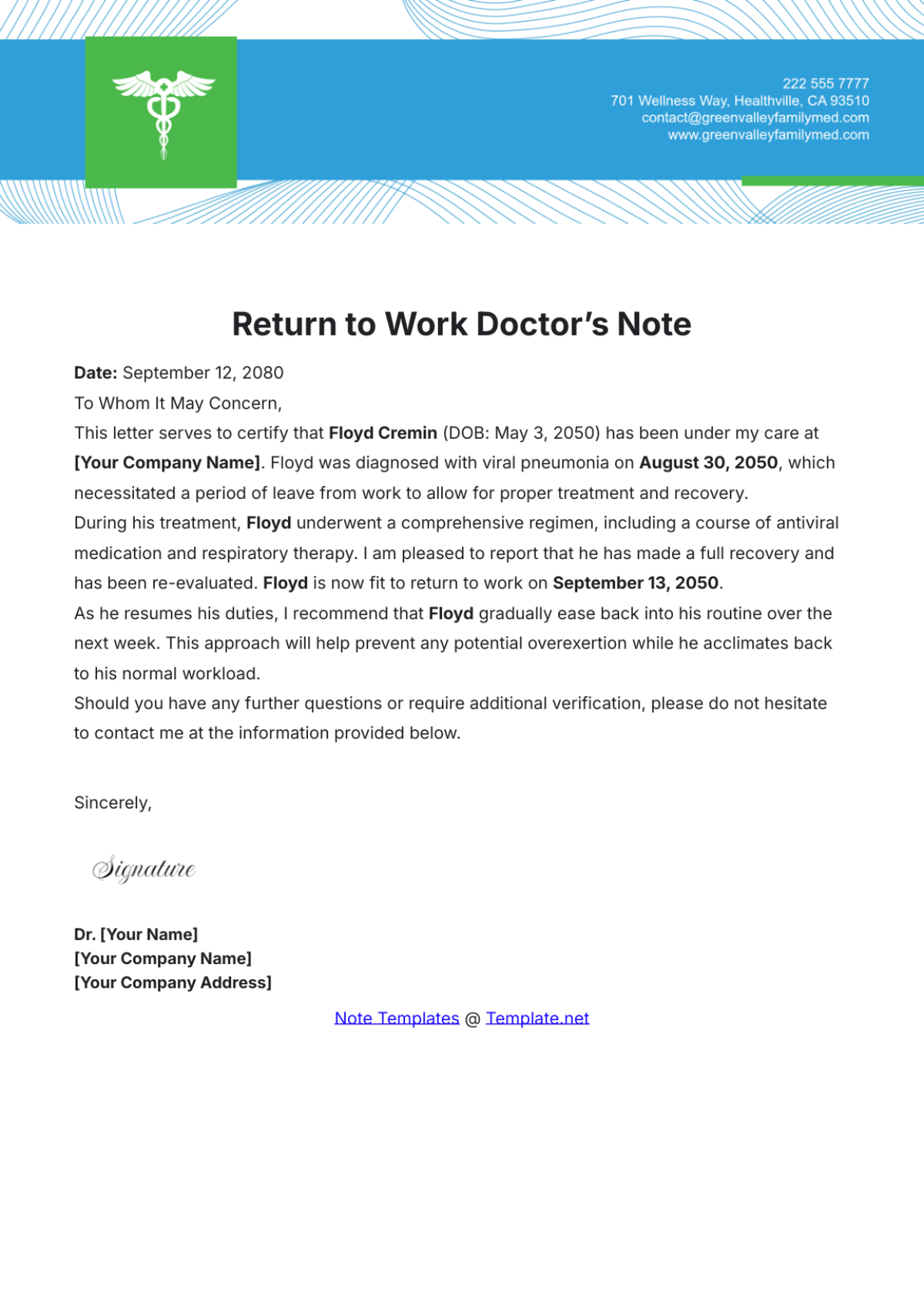 Return to Work Doctor’s Note Template - Edit Online & Download