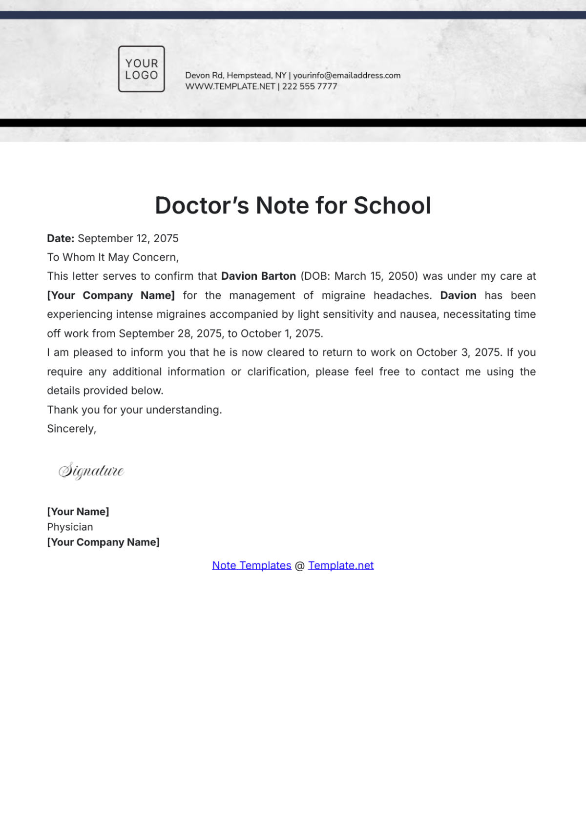 Doctor’s Note for School Template - Edit Online & Download