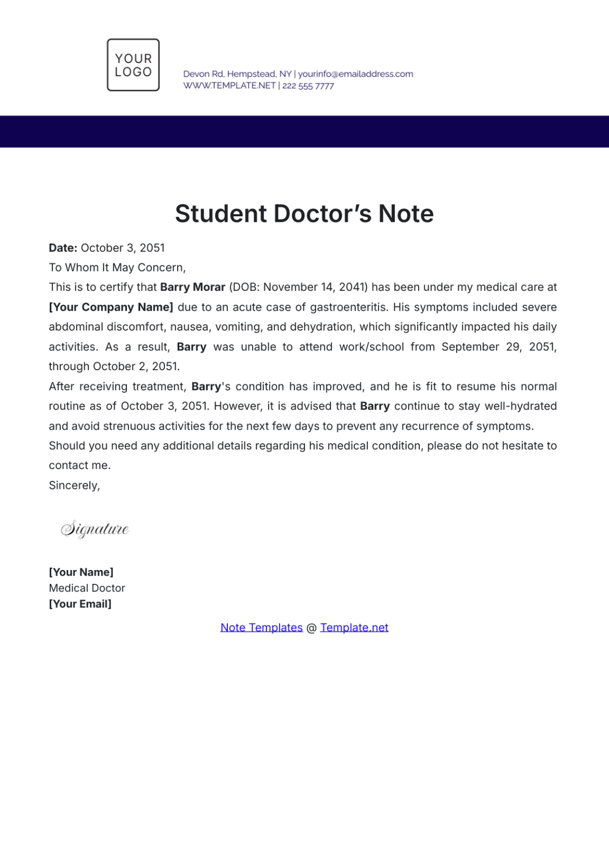 Student Doctor’s Note Template - Edit Online & Download