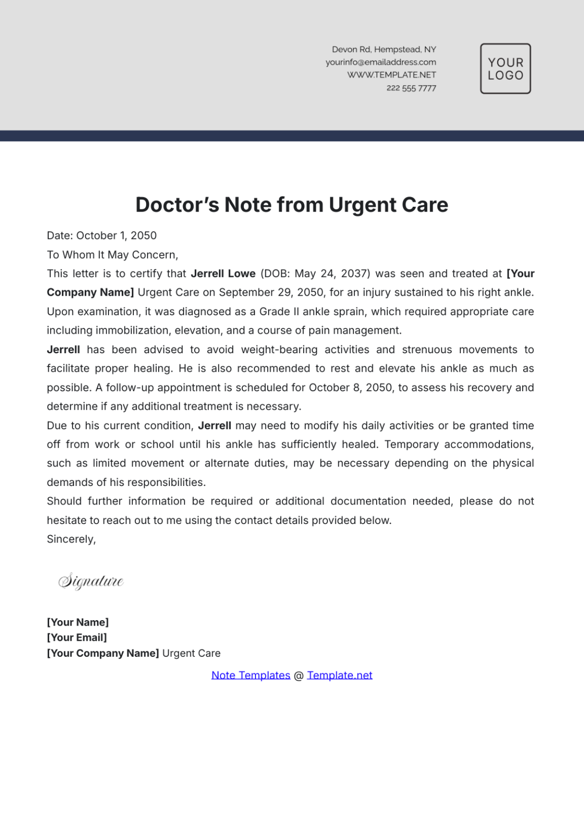 Doctor’s Note from Urgent Care Template - Edit Online & Download