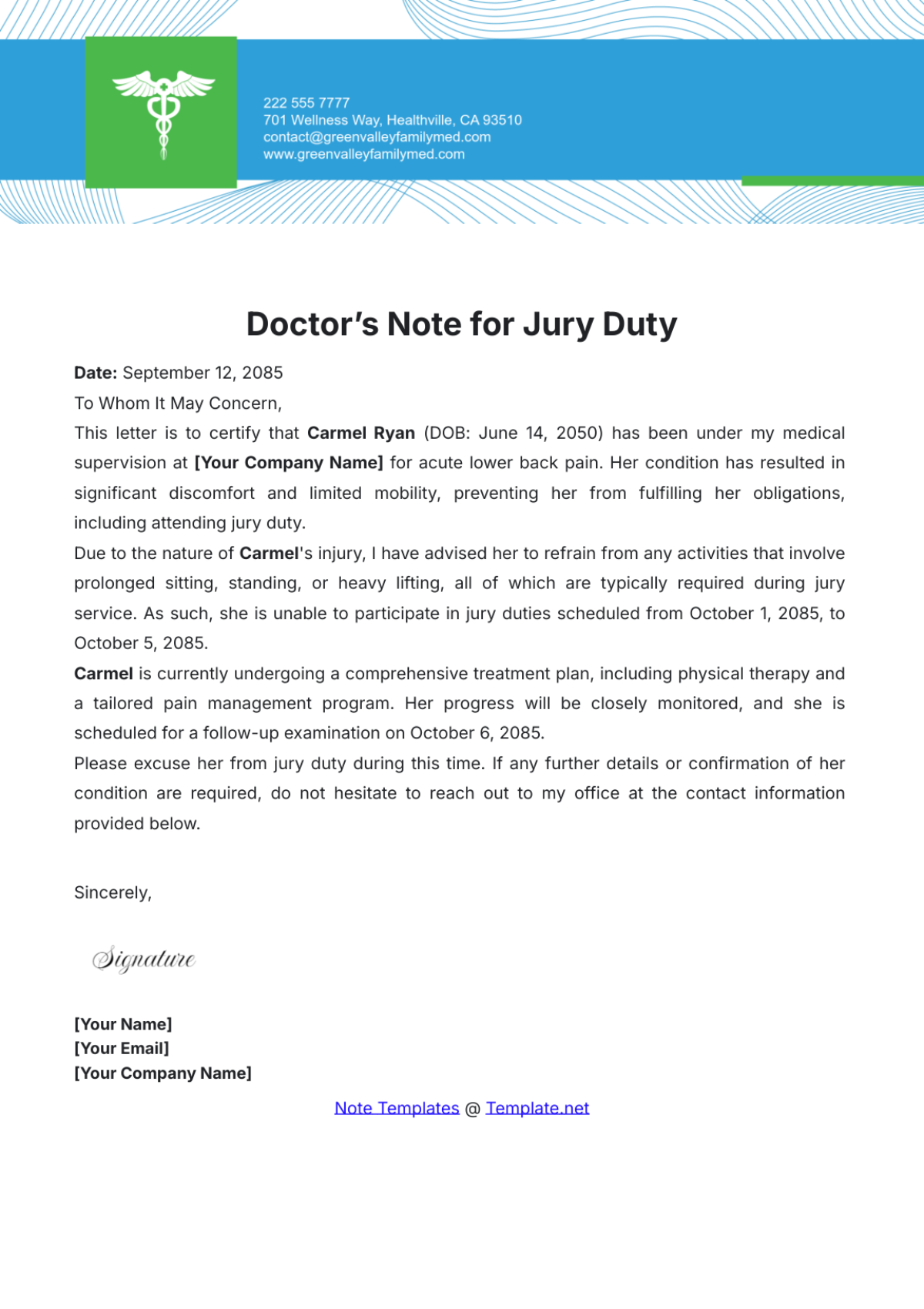 Doctor’s Note for Jury Duty Template - Edit Online & Download