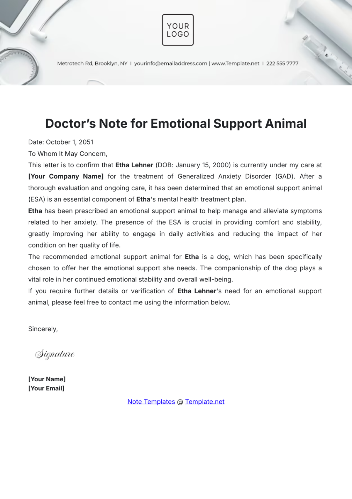 Free Hospital Emergency Room Doctors Note Template To Edit Online