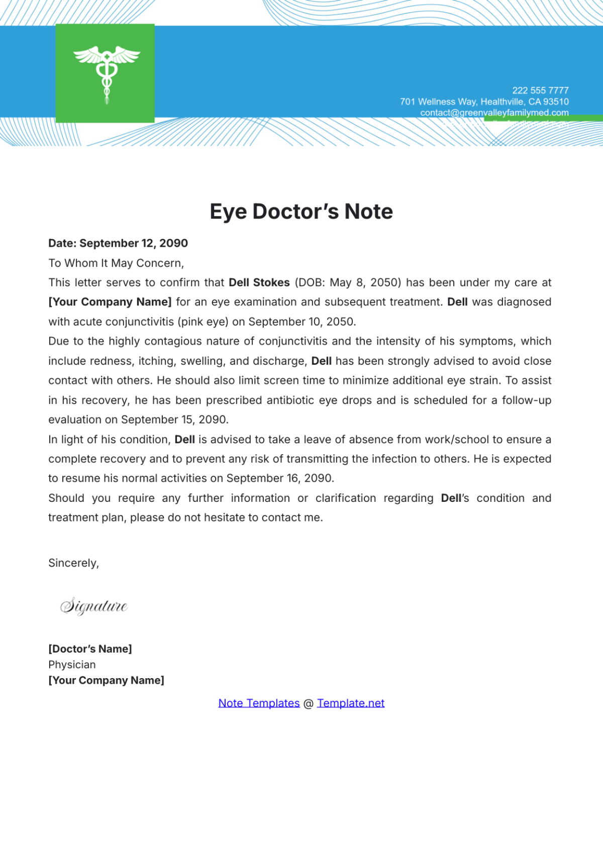 Eye Doctor’s Note Template - Edit Online & Download