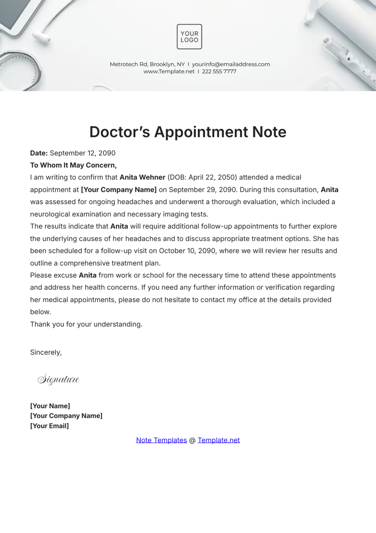 Doctor’s Appointment Note Template - Edit Online & Download