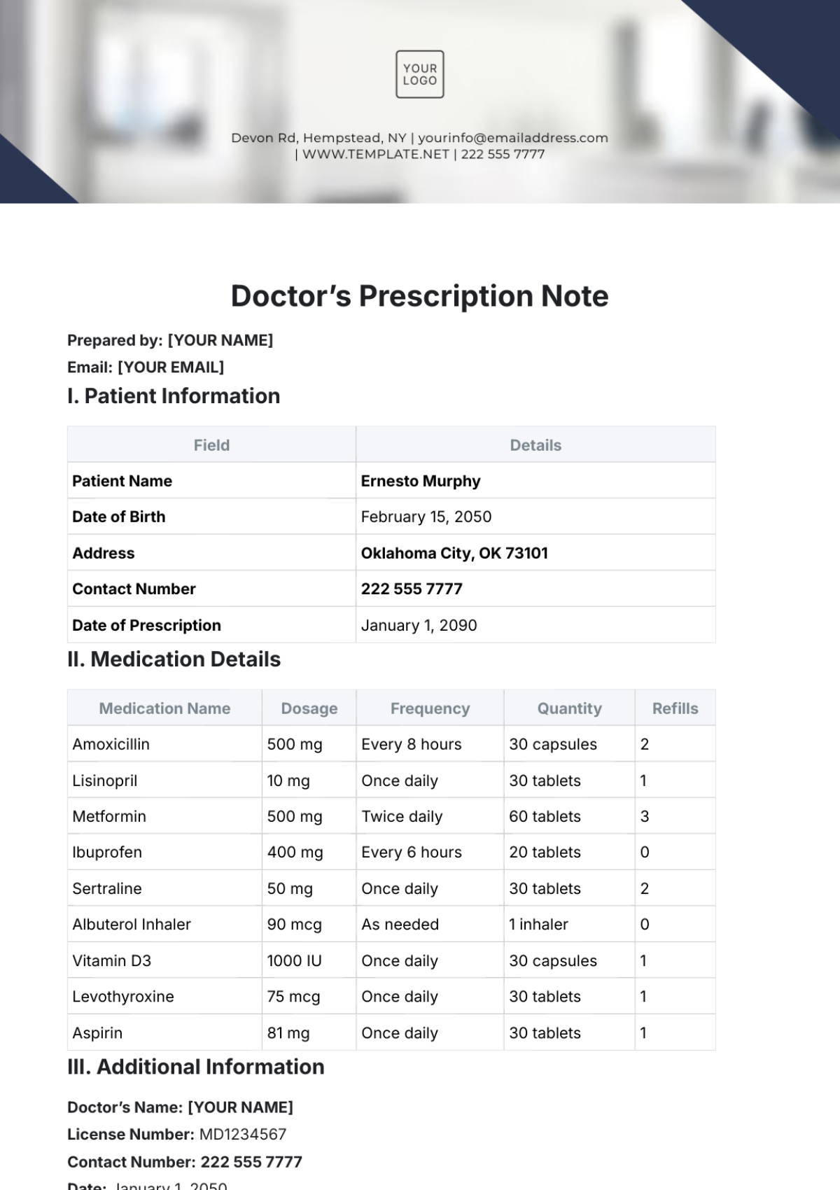 Doctor’s Prescription Note Template - Edit Online & Download