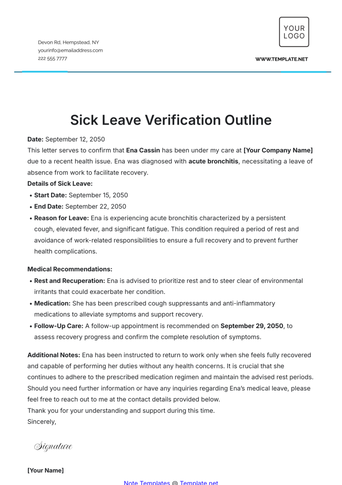 Sick Leave Verification Outline Template - Edit Online & Download