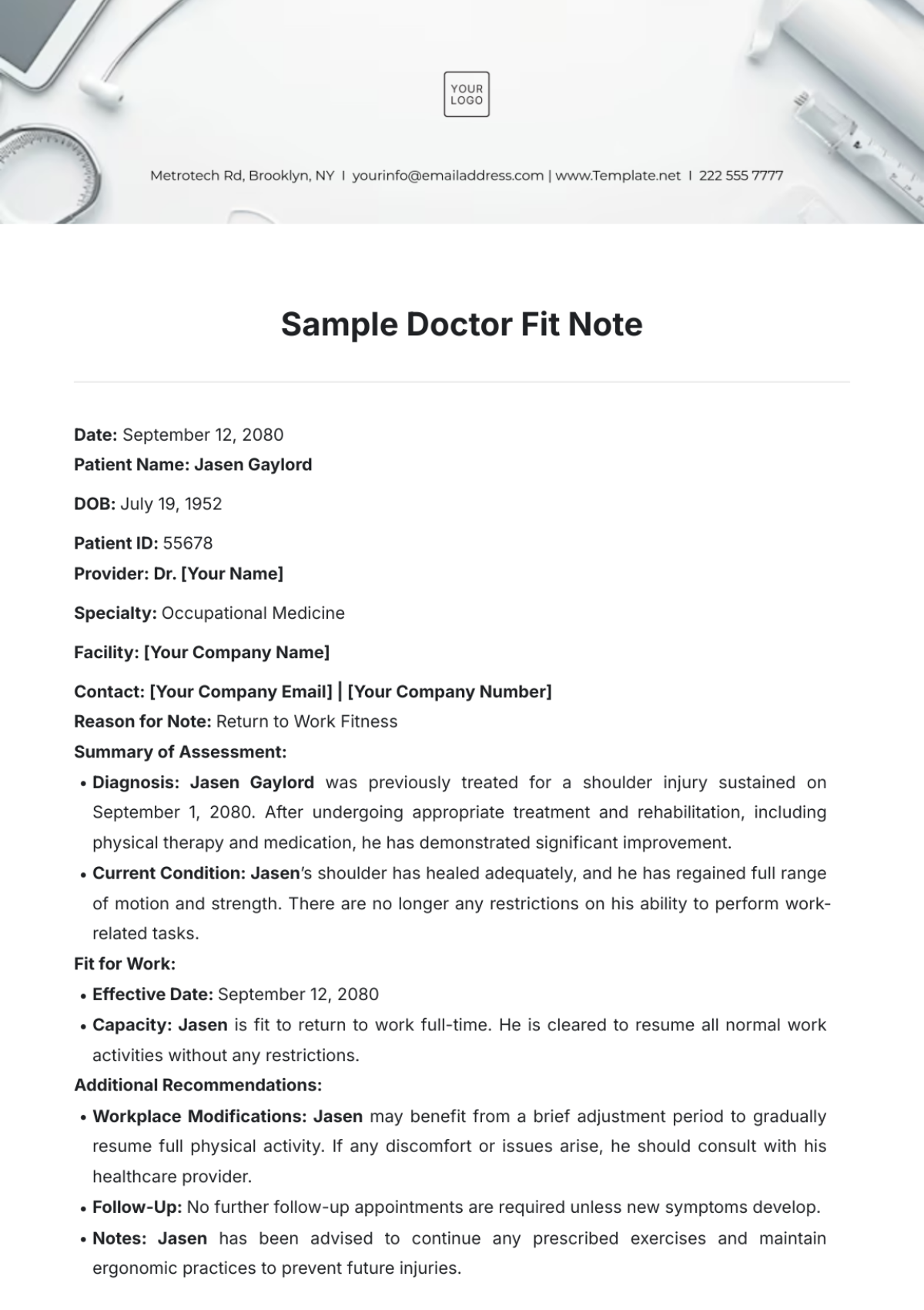 Sample Doctor Fit Note Template - Edit Online & Download