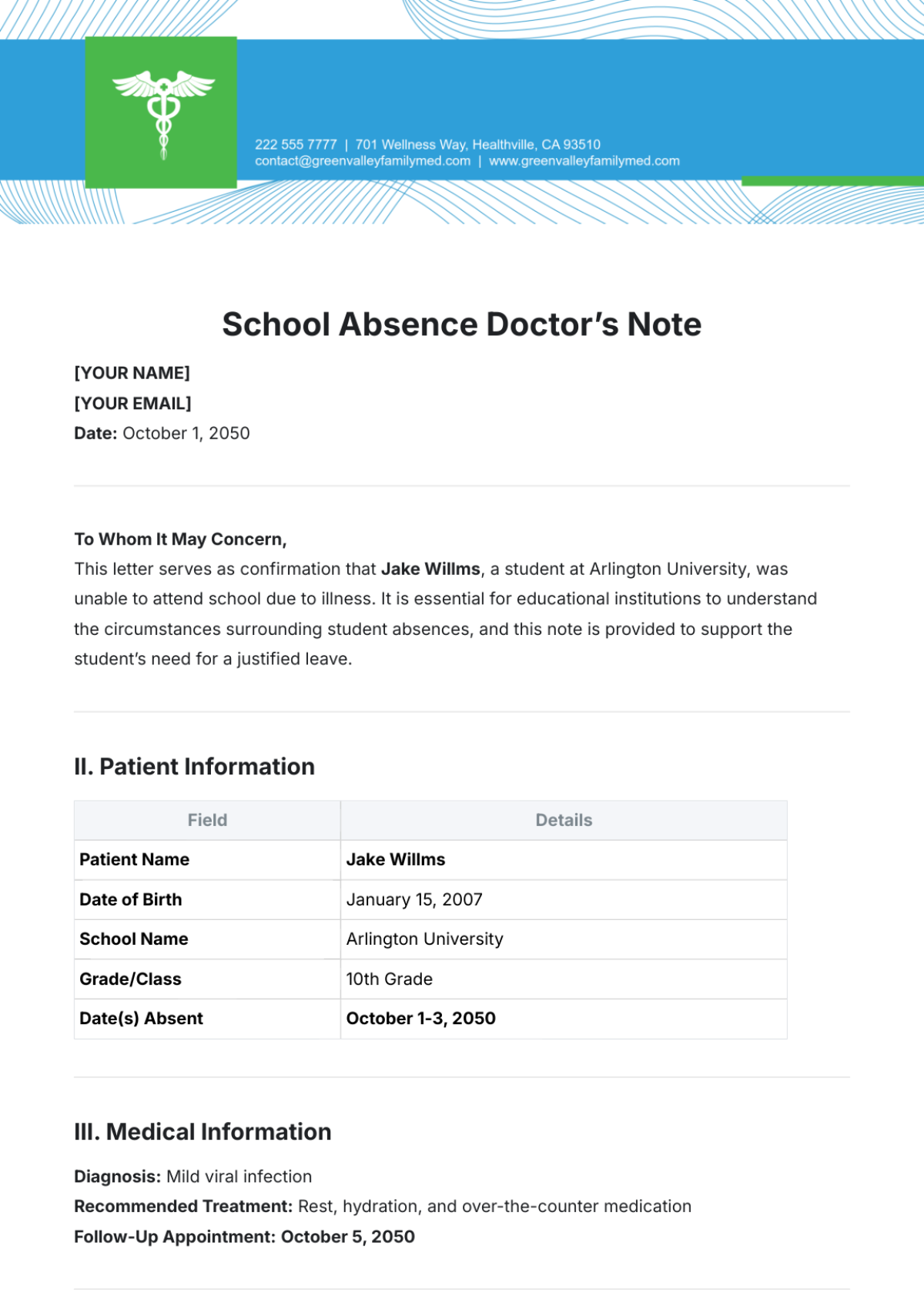 School Absence Doctor’s Note Template - Edit Online & Download