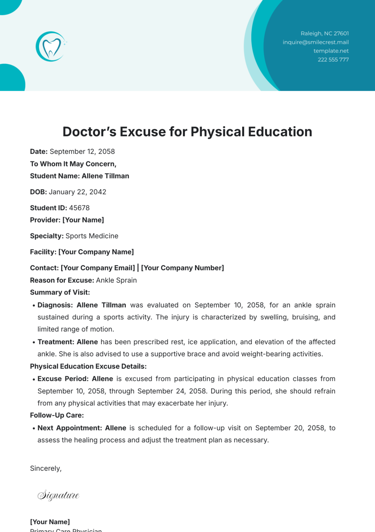 Doctor's Excuse for Physical Education Template - Edit Online & Download