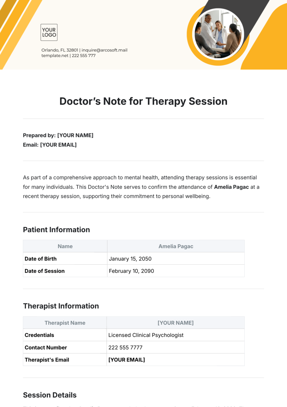 Doctor's Note for Therapy Session Template - Edit Online & Download