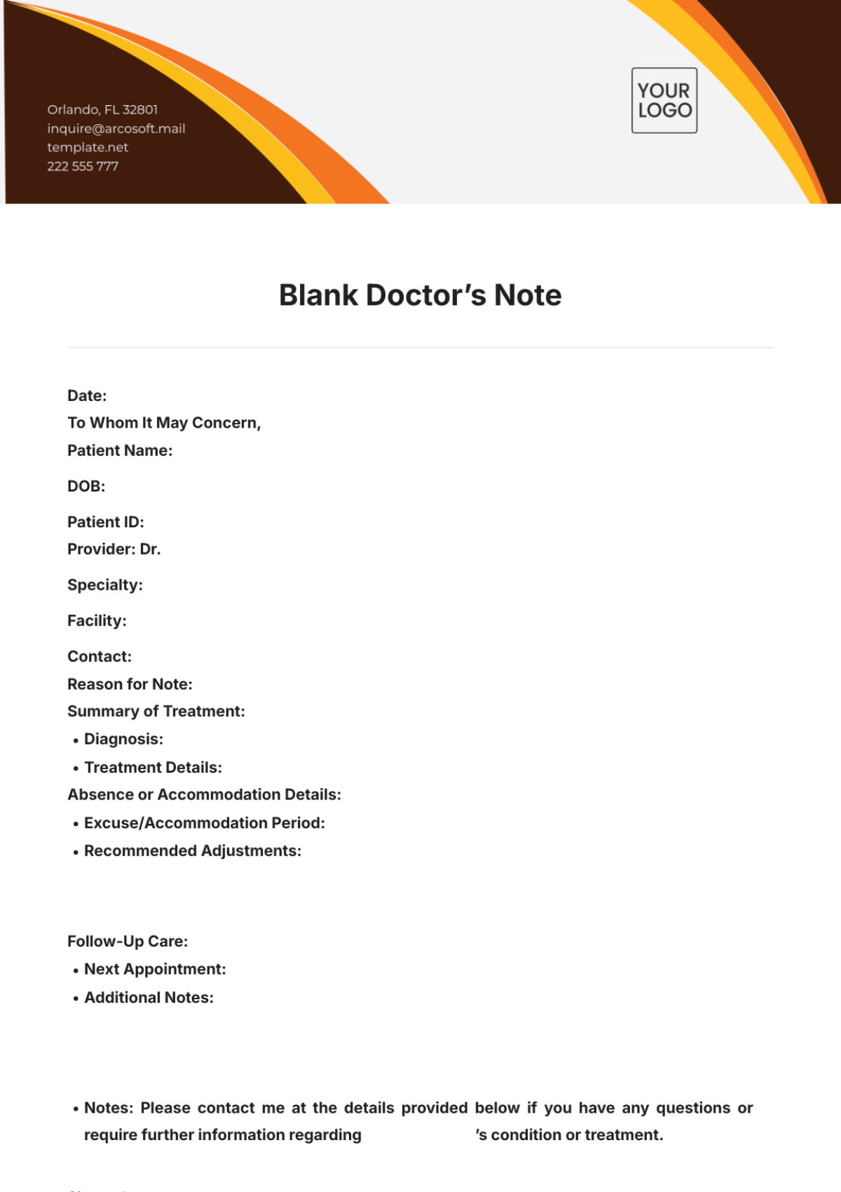 Blank Doctor's Note Template - Edit Online & Download