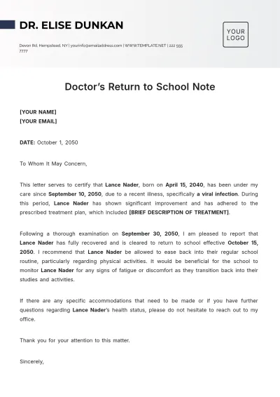 Free Doctor???s Return to School Note Template to Edit Online | Template.net to Edit Online
