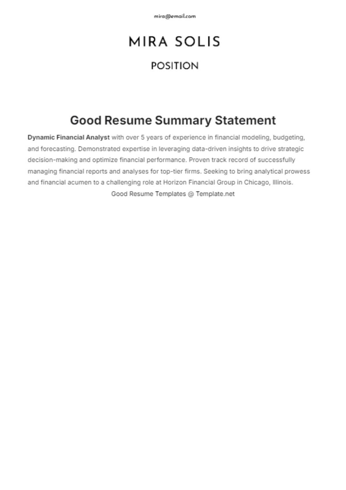 Good Resume Summary Statement Template - Edit Online & Download