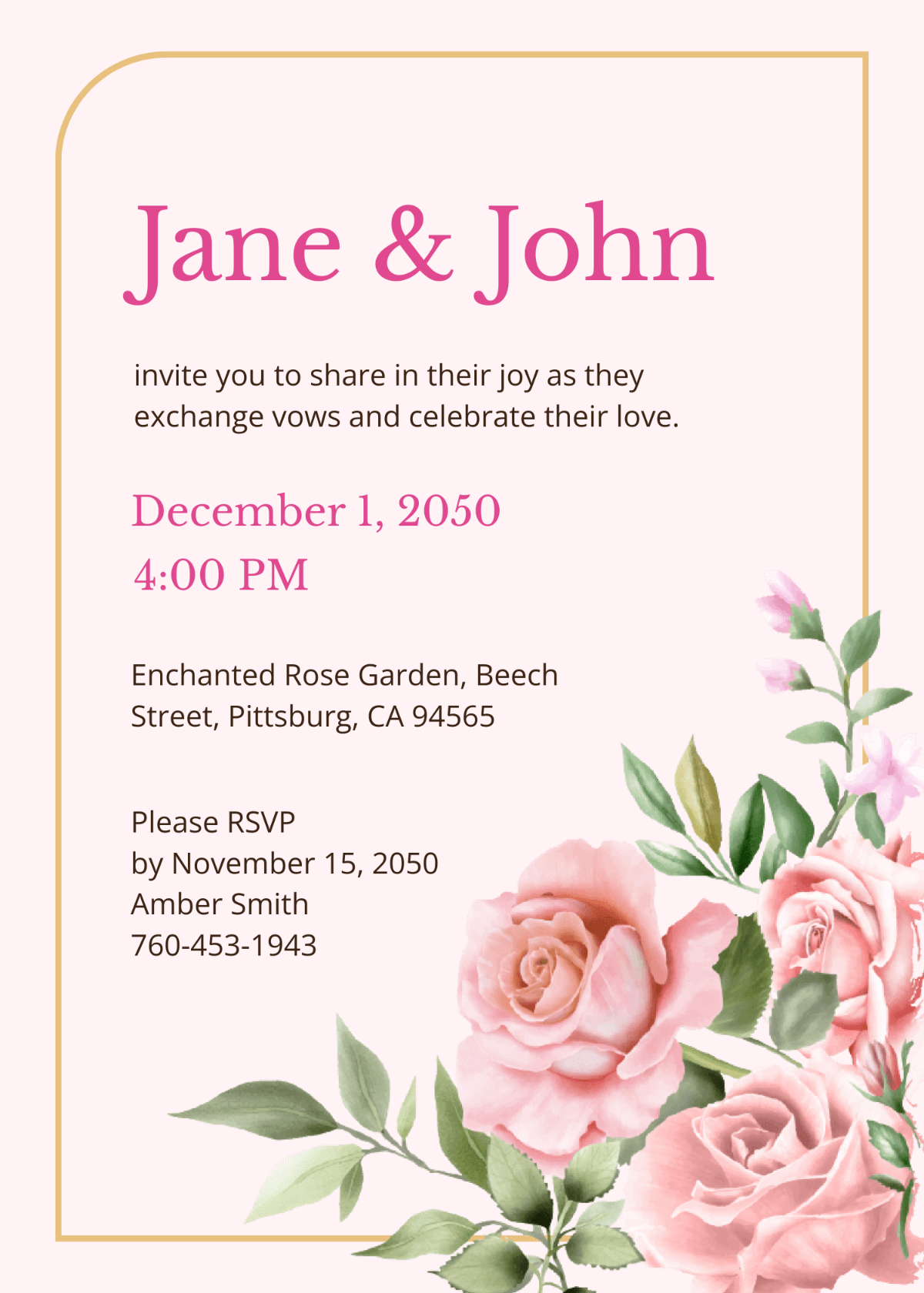 Pink Wedding Card Template - Edit Online & Download