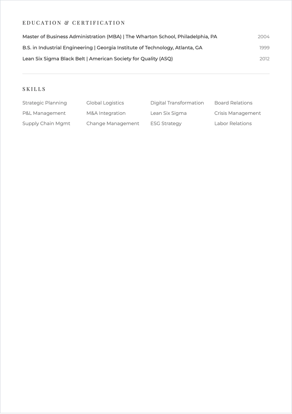 Free Good Executive ATS Resume Template, AI Resume Builder