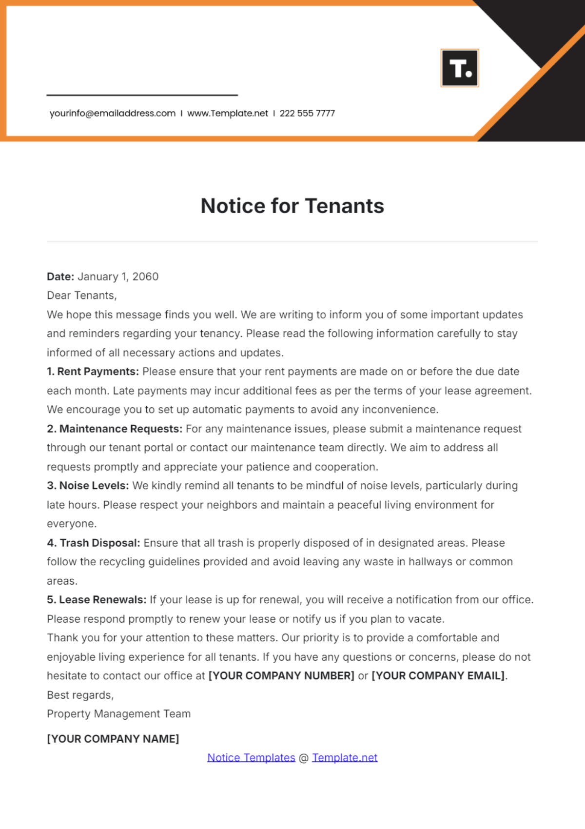 Free Notice Template for Tenants