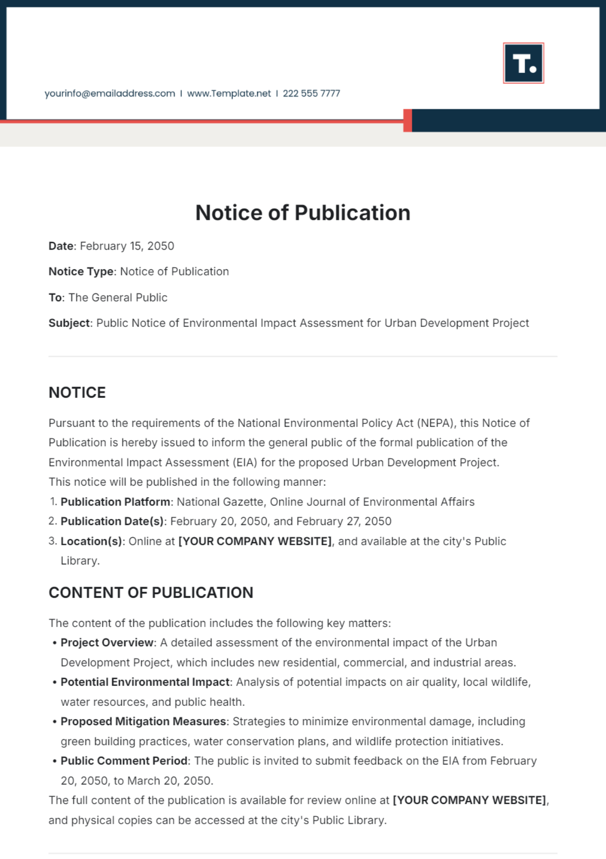 Free Notice of Publication Template