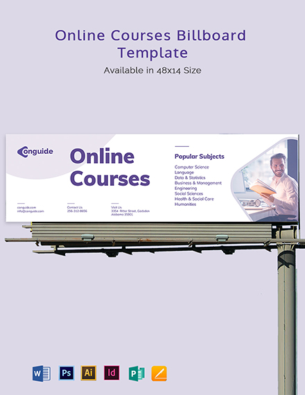 Online Courses Billboard Template - Illustrator, InDesign, Apple Pages, PSD