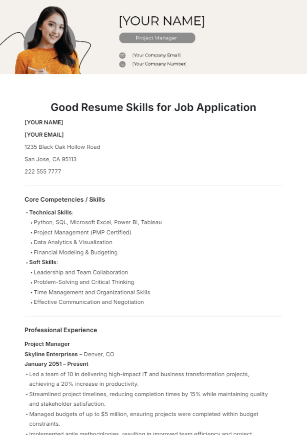 Good Resume Skills for Job Application Template - Edit Online & Download