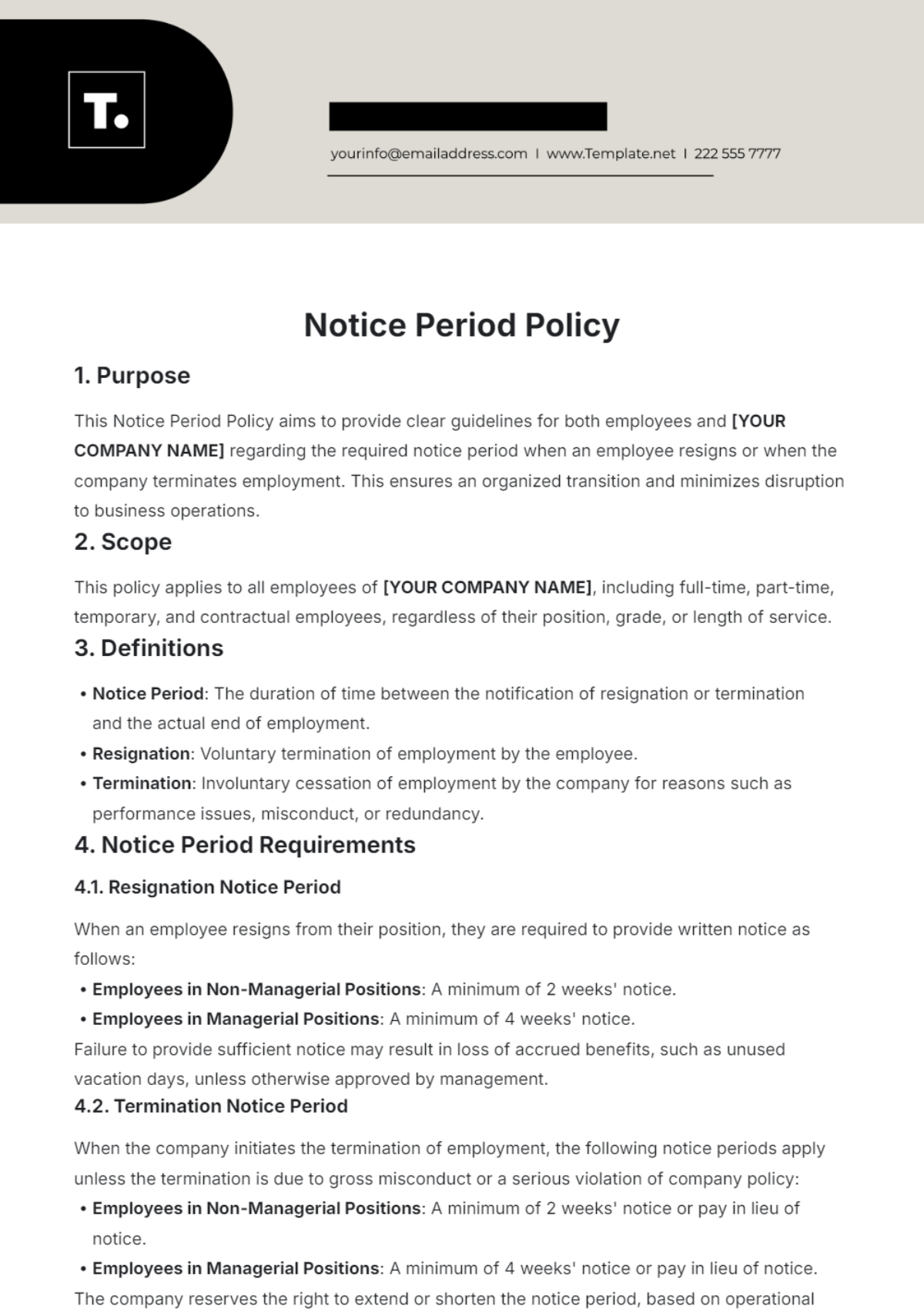 Free Notice Period Policy Template