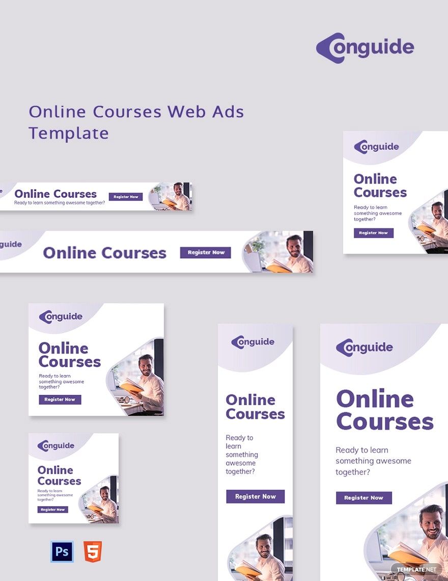 Online Courses Web Ads Template in PSD, HTML5