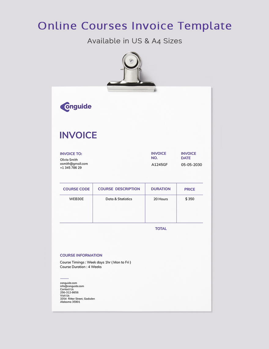 Online Courses Invoice Template