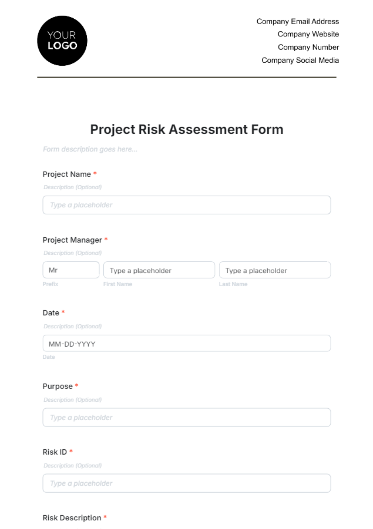 Project Risk Assessment Template - Edit Online & Download