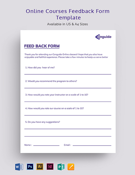 Online Courses Feedback Form Template - Illustrator, InDesign, Word, Apple Pages, PSD, Publisher