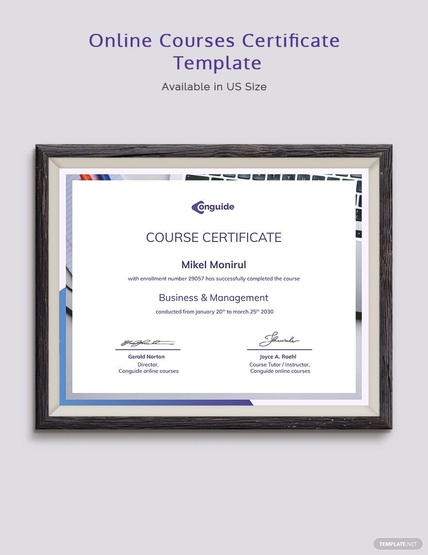 Free Online Courses Certificate Template in Word, Google Docs, Illustrator, PSD, Apple Pages, Publisher, InDesign