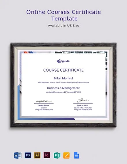 FREE Course Certificate Templates Word PSD Google Docs InDesign