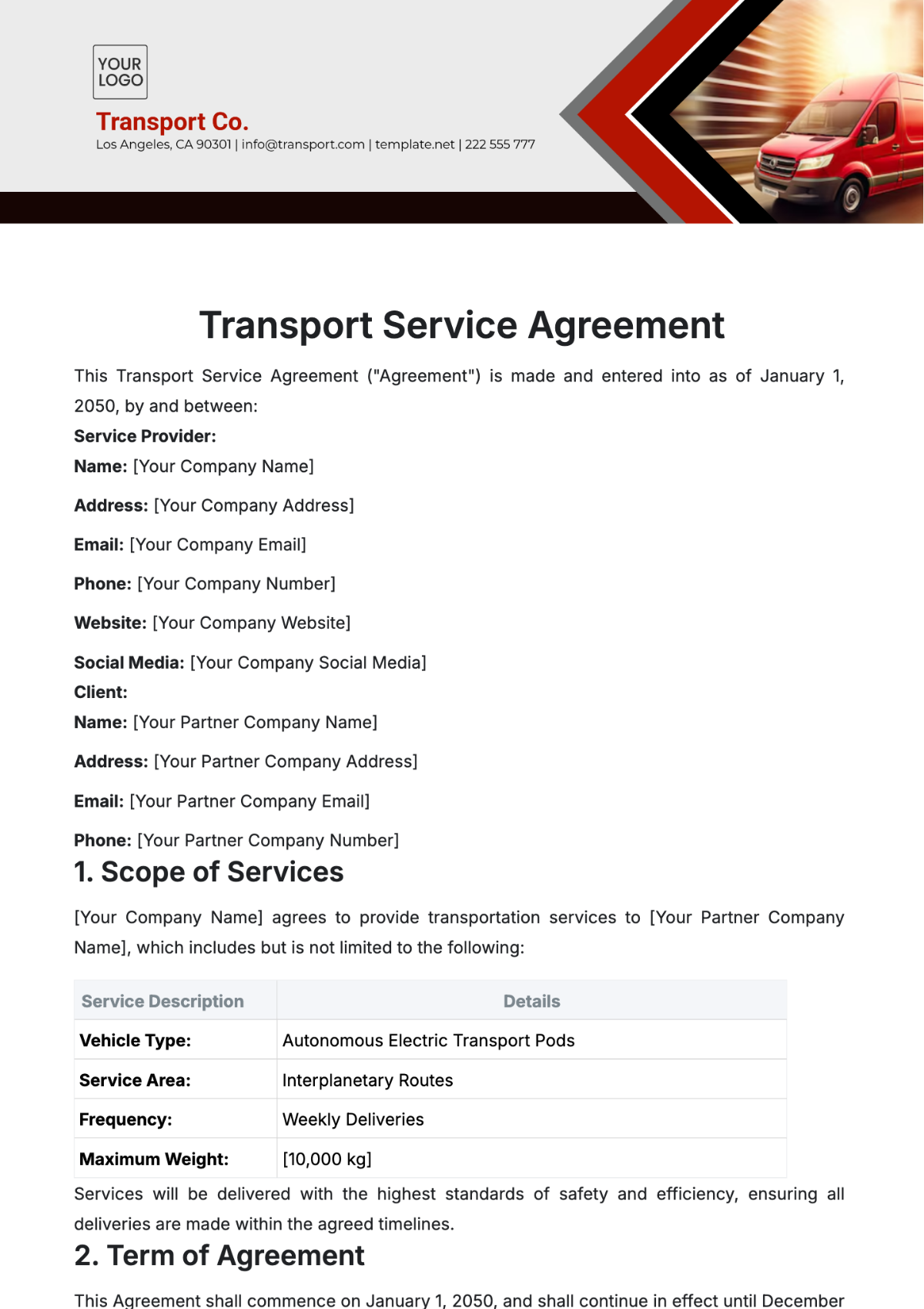 Transport Service Agreement Template