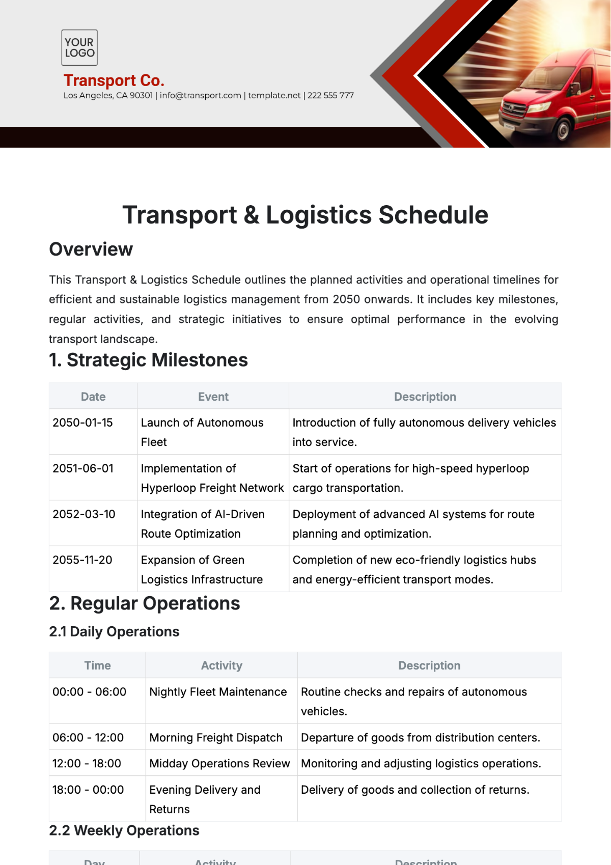 Transport & Logistics Schedule Template - Edit Online & Download