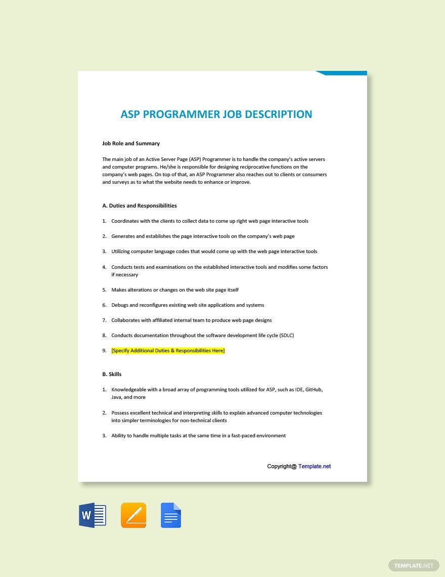Free ASP Programmer Job Ad/Description Template