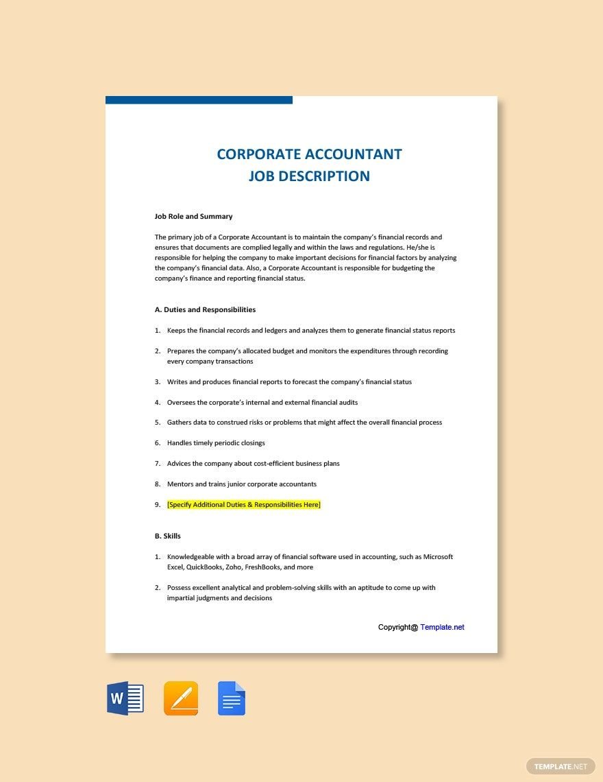 Corporate Accountant Job Ad/Description Template