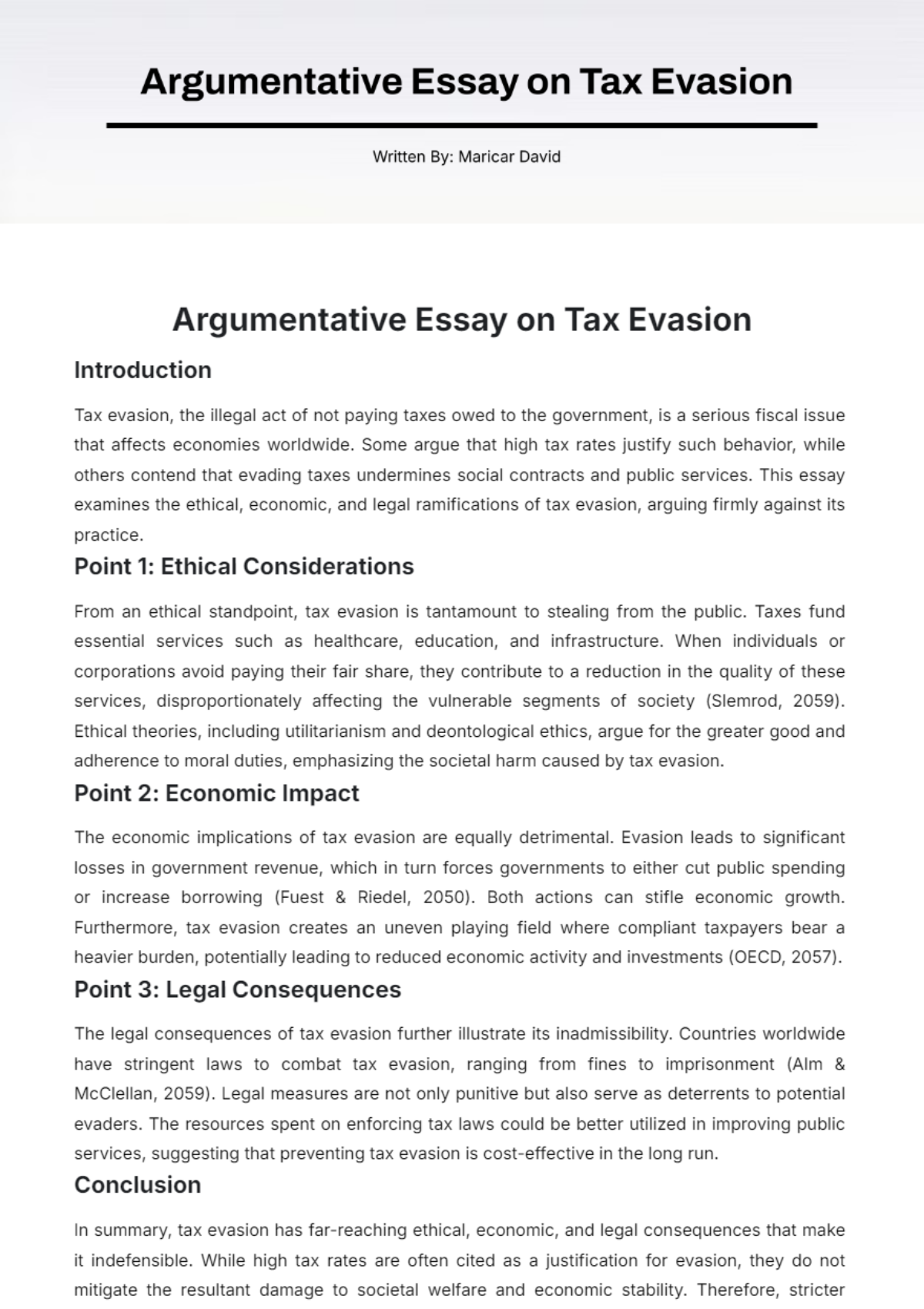 Argumentative Essay on Tax Evasion Template - Edit Online & Download