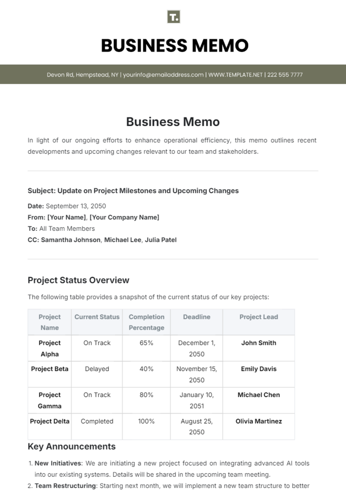 Business Memo Template