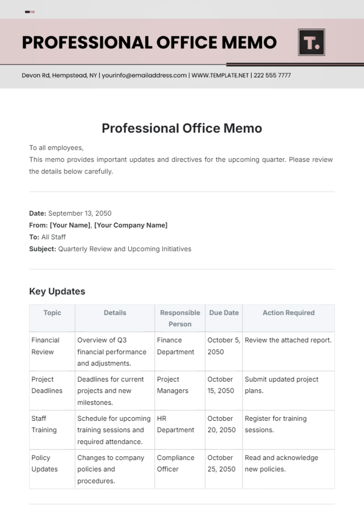 Free Professional Office Memo Template to Edit Online