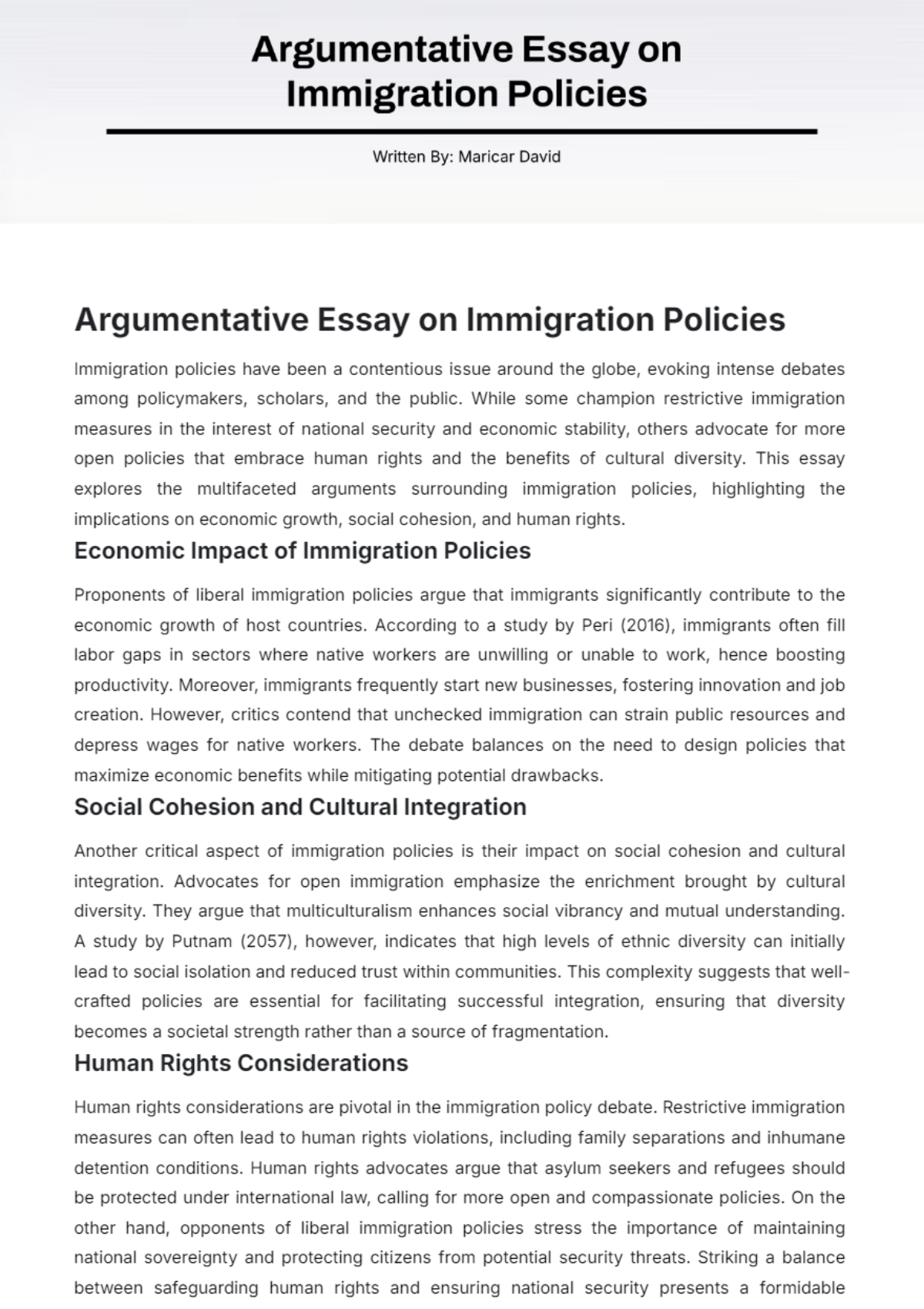 Argumentative Essay  on Immigration Policies Template - Edit Online & Download