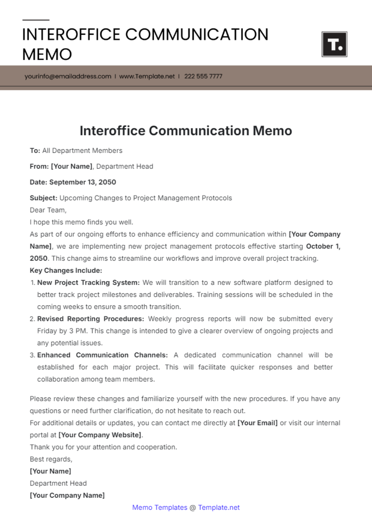 Interoffice Communication Memo Template