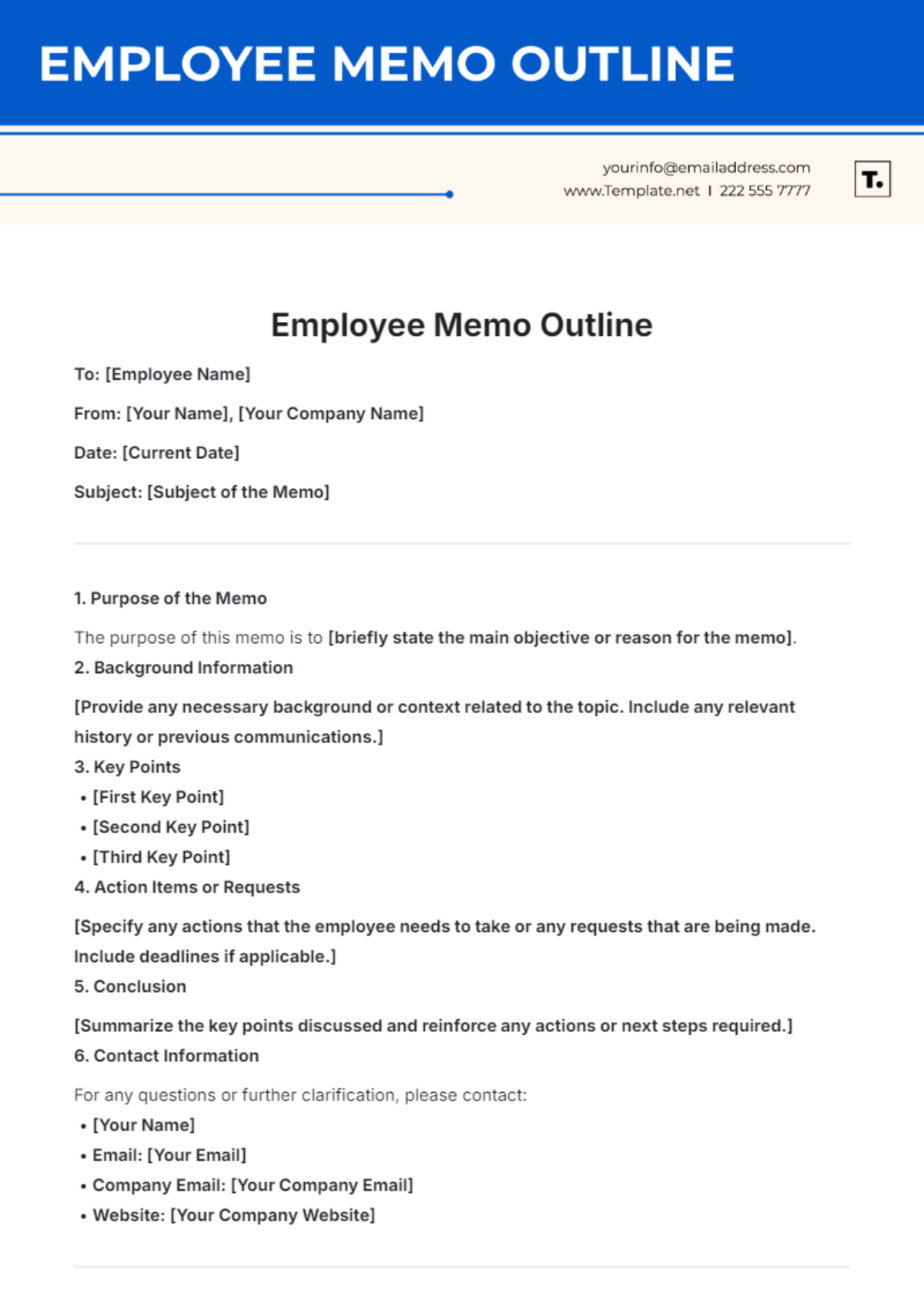 Employee Memo Outline Template