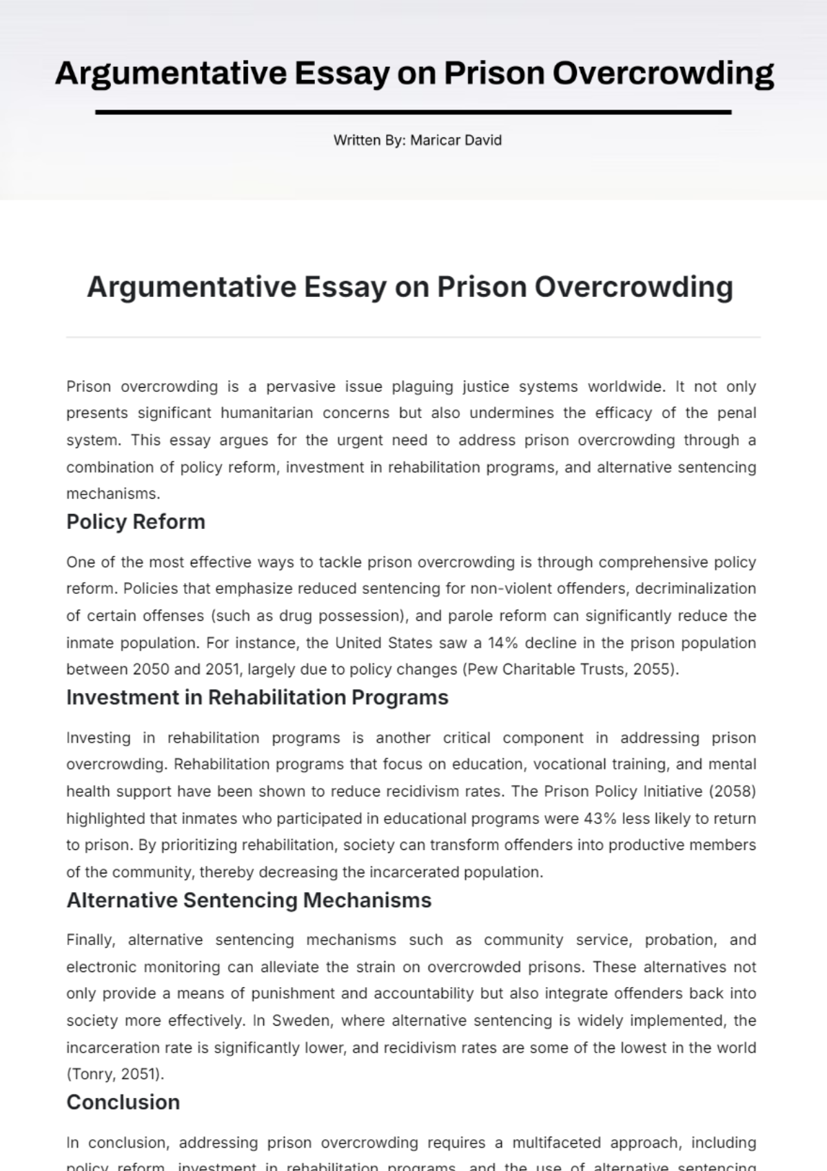 Argumentative Essay on Prison Overcrowding Template - Edit Online & Download