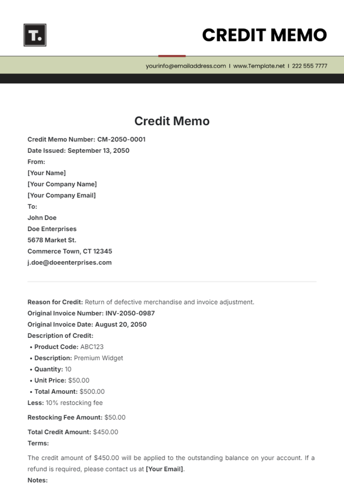 Credit Memo Template