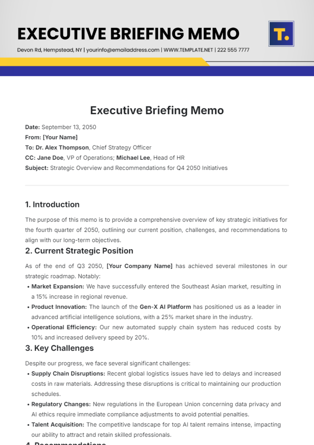 Executive Briefing Memo Template