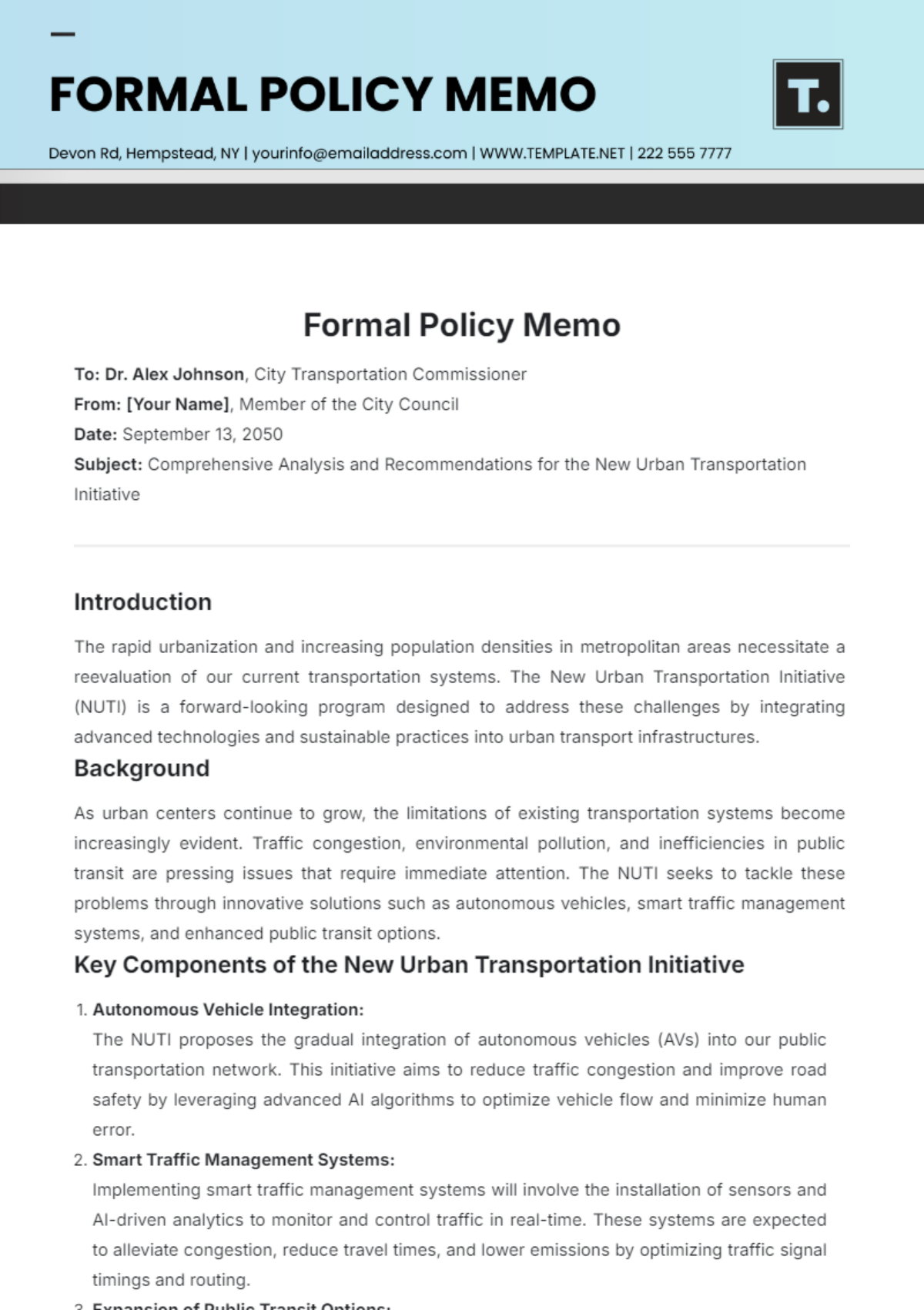 Formal Policy Memo Template