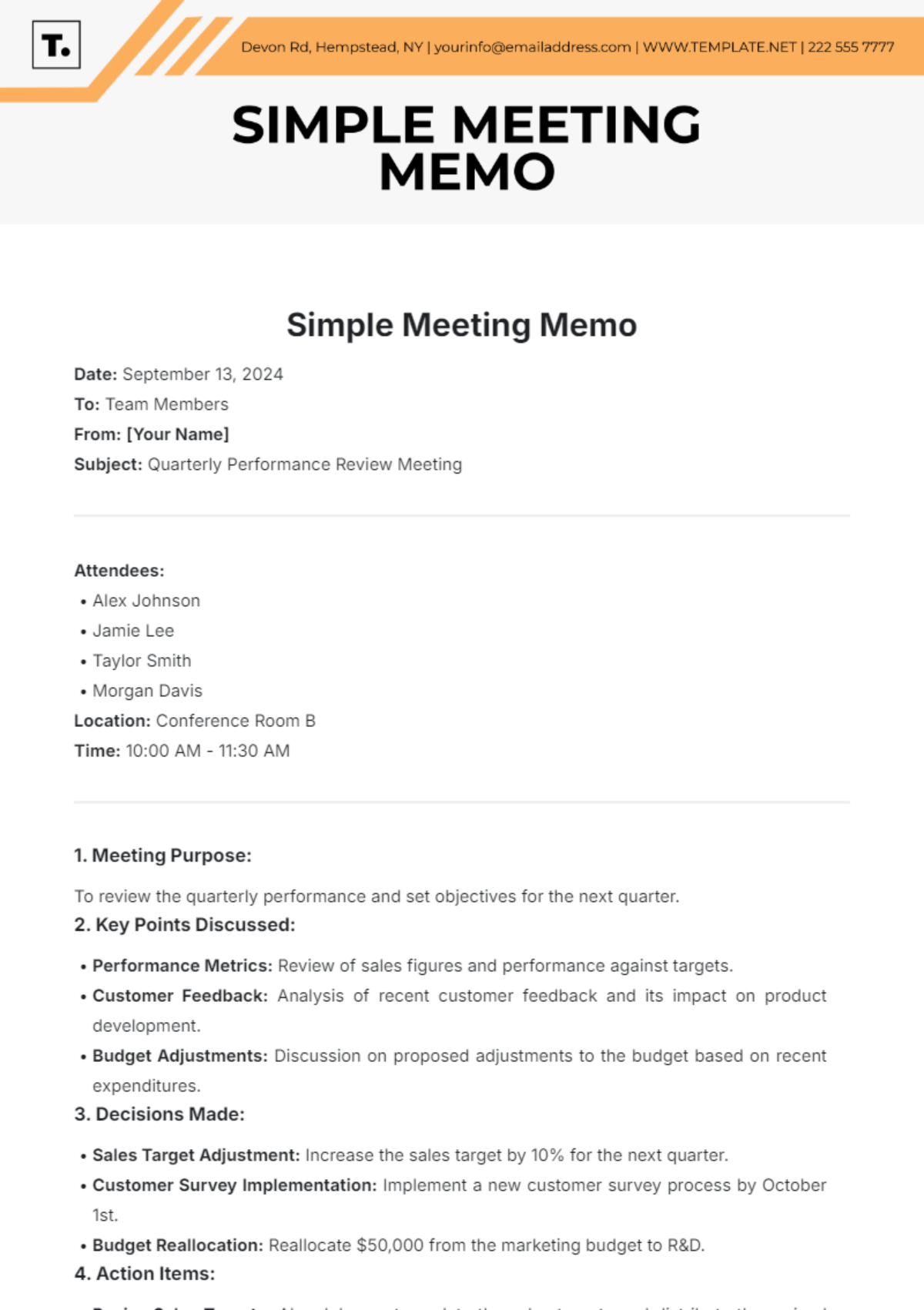 Simple Meeting Memo Template